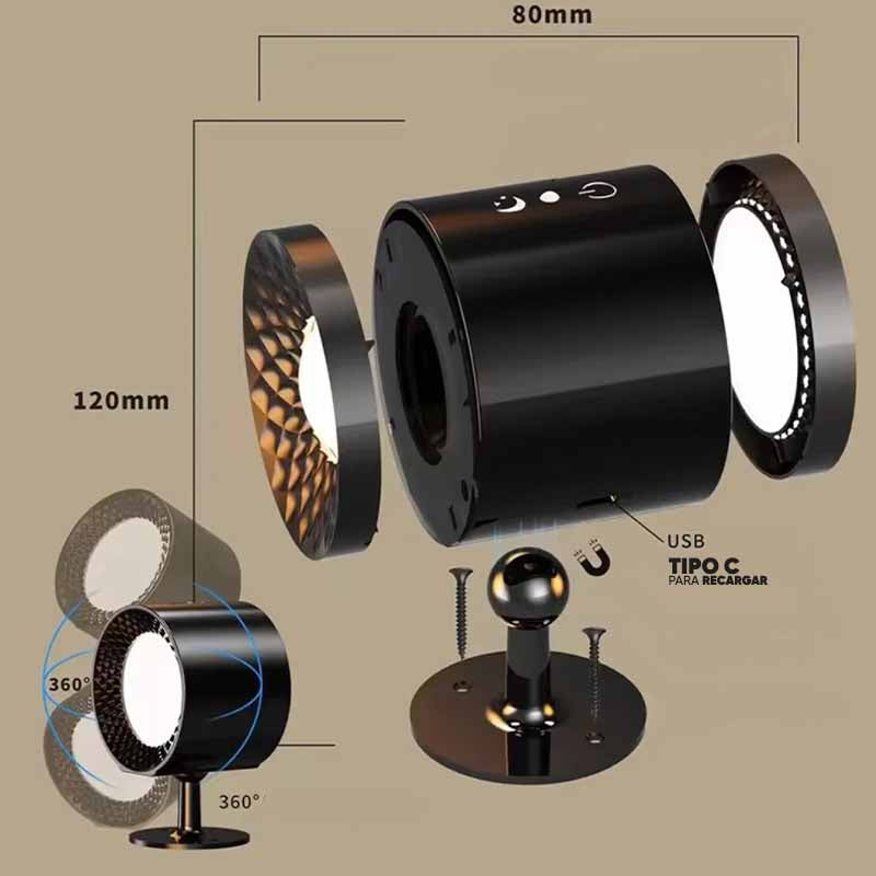 Lampara Circular Magnetica 360 grados Negra