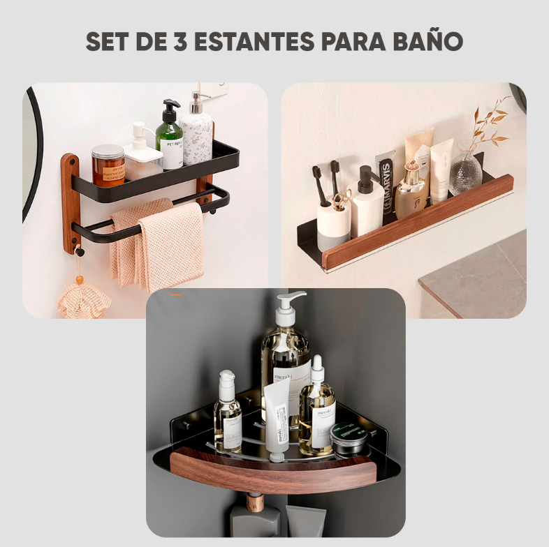 Set de 3 Estantes para Baño Luxury Calidad Superior