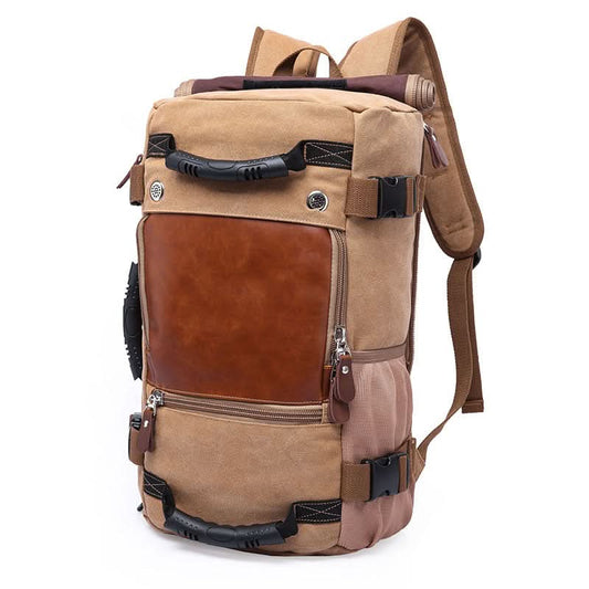 Mochila Overmont de Lona y Cuero con Gran Capacidad