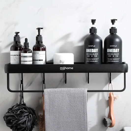 Estante Bruvic para Baño Minimalista con Toallero y Ganchos
