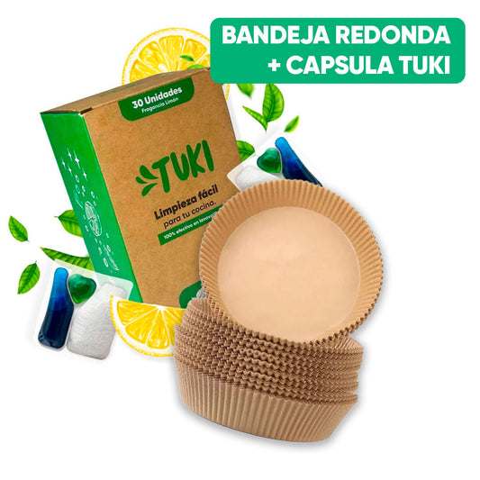 Pack Oferta 50 Bandeja Redonda de Papel + Capsula de Limpieza Tuki